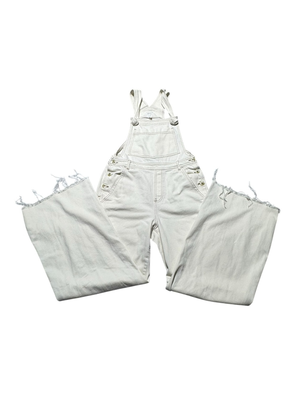 AERIE Women’s Small Cream Bib Overalls Wide Leg Frayed Hem Boho Hippie peasant